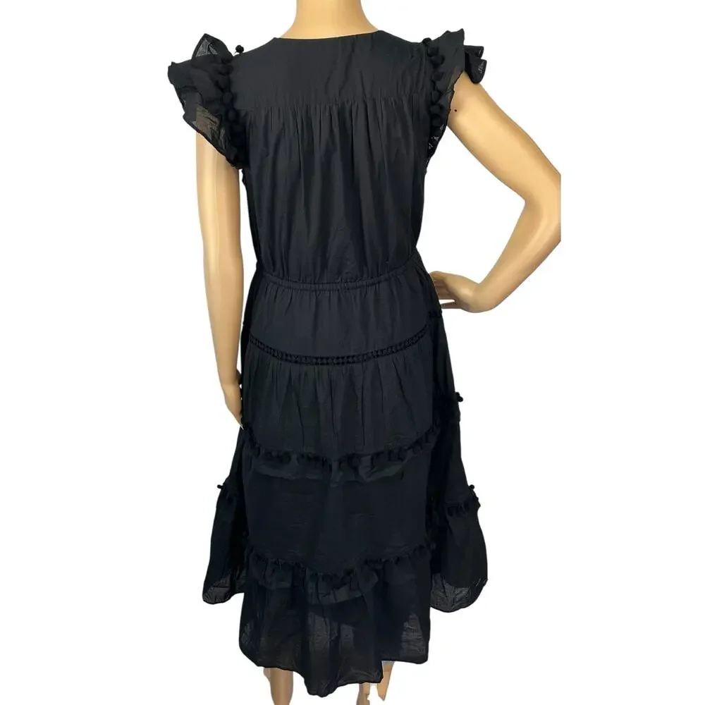 J. Crew Pom-Pom Dress in Cotton Voile Black L2559 Size 4